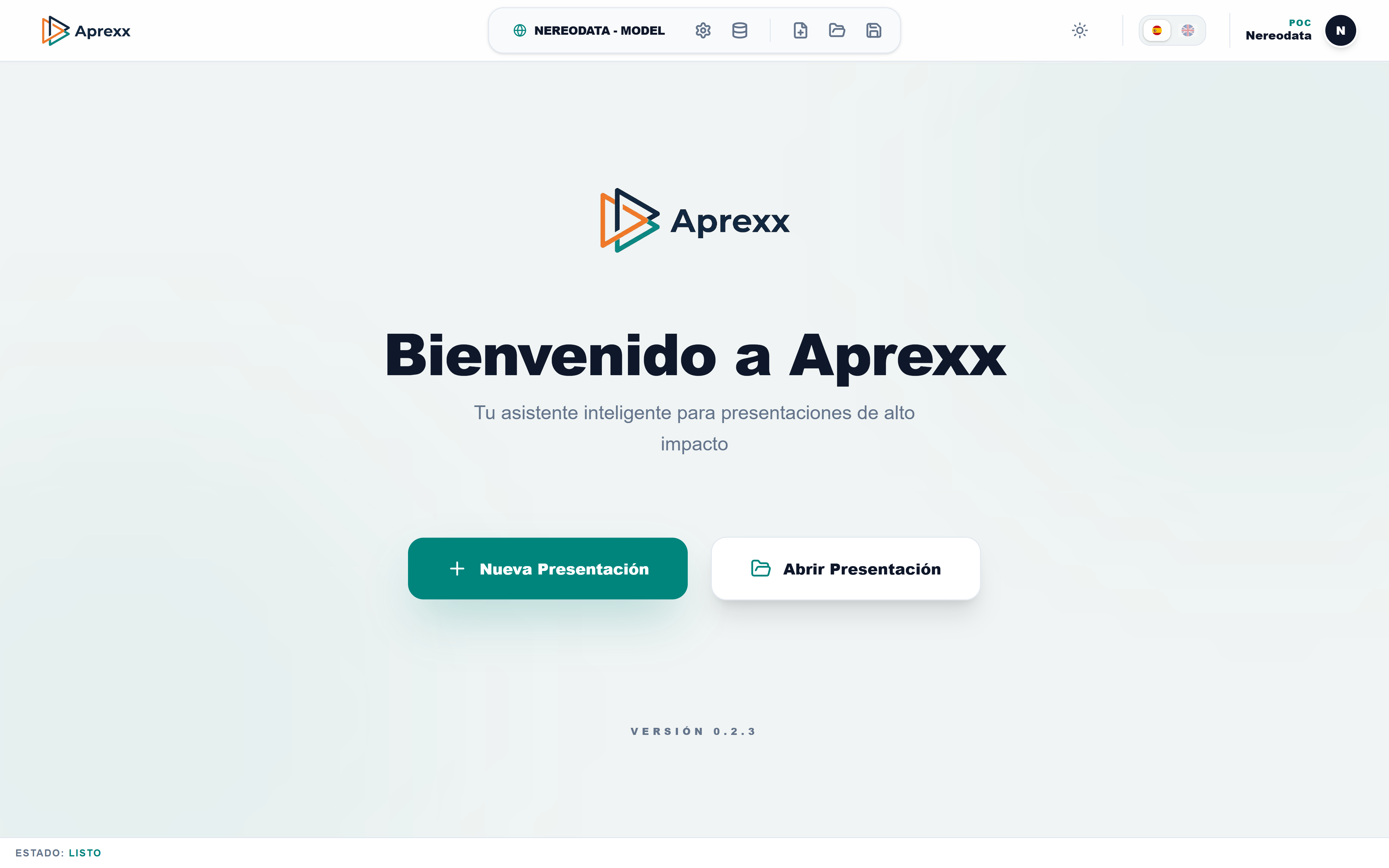 Aprexx Desktop - Pantalla de Bienvenida
